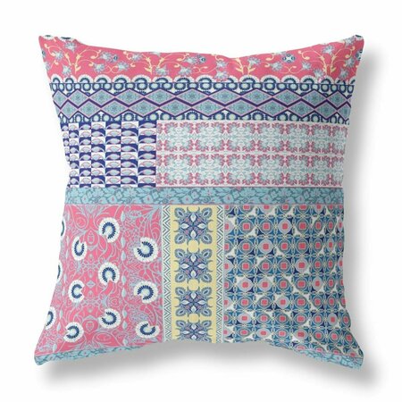 HOMEROOTS 18 in. Patch Indoor & Outdoor Zippered Throw Pillow White & Pink 410986